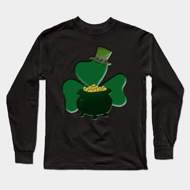 Shamrock and Pot of Gold Long Sleeve T-Shirt by DesigningJudy